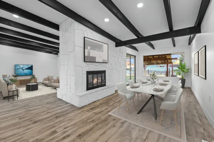 Virtually Staged Huge Dining Area and Living Room in the Background