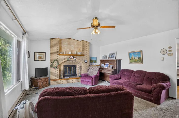 Brick fireplace with an arched firebox