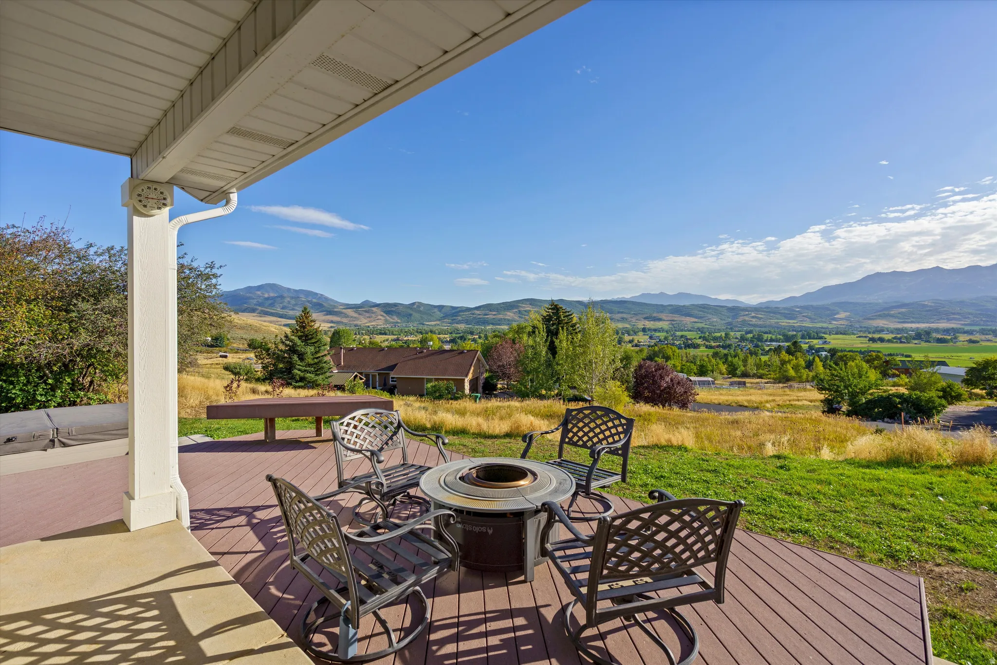 Expansive composite deck with mountain and valley scenery