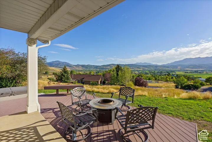 Expansive composite deck with mountain and valley scenery