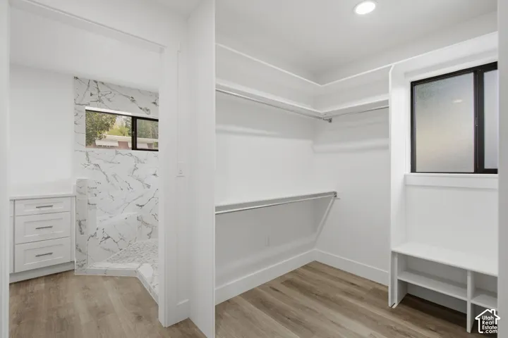 Both recessed lighting and a window for natural light