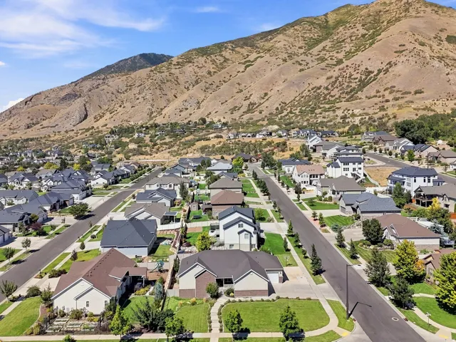 Residential neighborhood with mountain backdrop