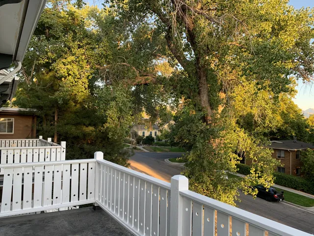 Private balcony with white railing