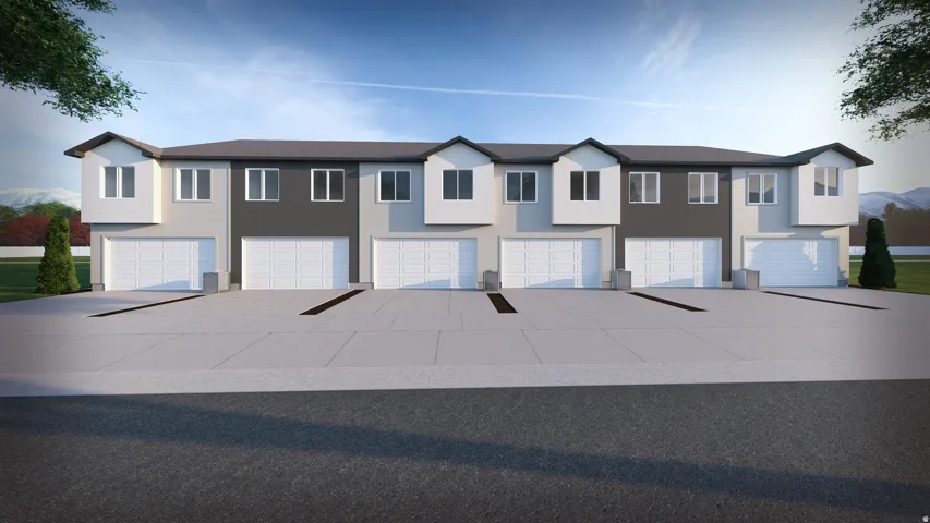 Contemporary multi-unit residence with a two-tone facade and individual garages