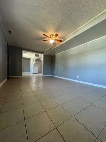 Tile flooring, ceiling fan with integrated lighting