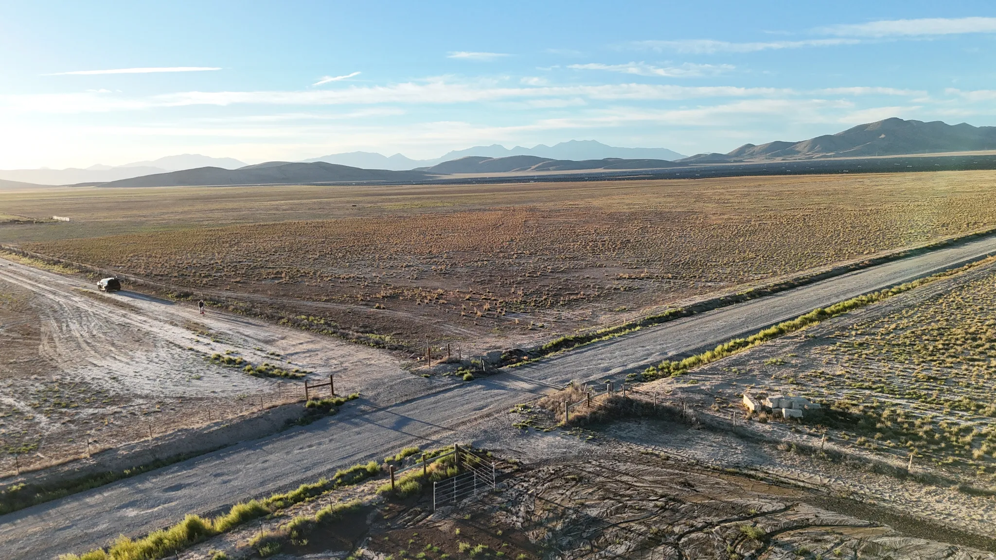 Expansive desert landscape with distant mountains
