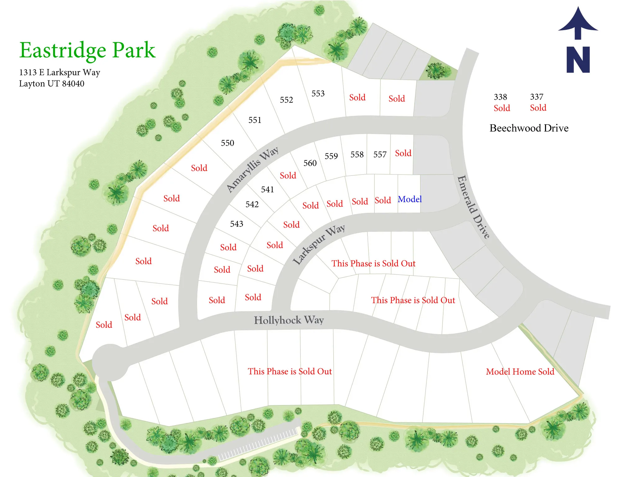 Site Plan. Illustrating the layout of lots within a development, including sold and available properties