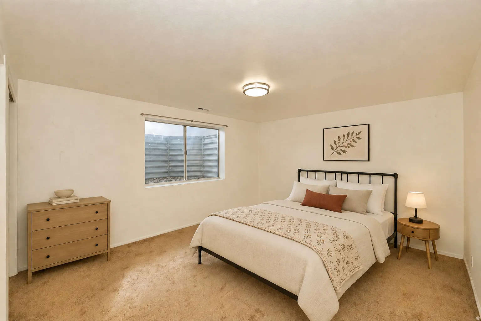 Side B Recessed window well, wall-to-wall carpeting, and flush mount ceiling light