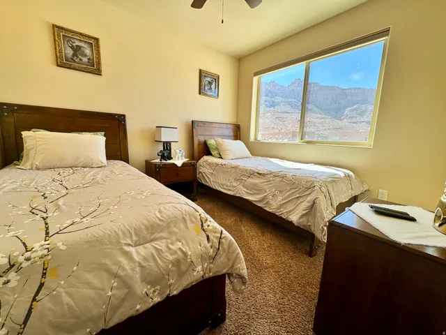 Expansive window offering a mountain backdrop