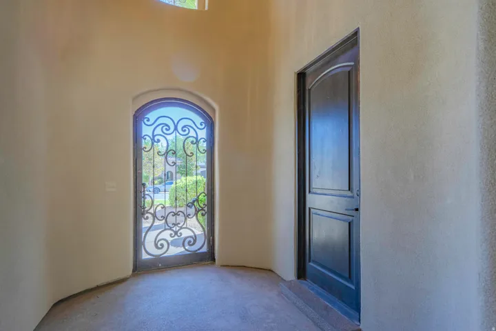 Arched entry with decorative ironwork