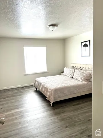 Wood-finish flooring, neutral wall tones, and overhead flush-mount lighting