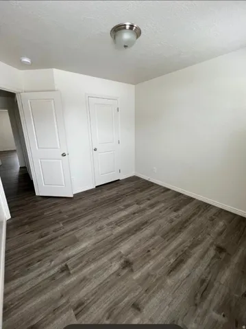 Wood-finish plank flooring throughout