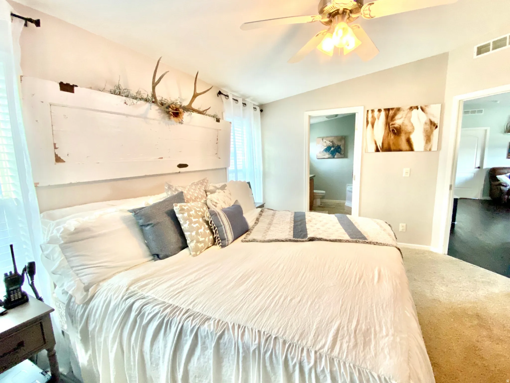 Vaulted ceiling with an attached ceiling fan