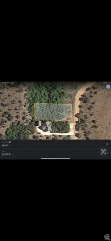 Satellite Imagery. Displaying a property outline with measurements for perimeter and area