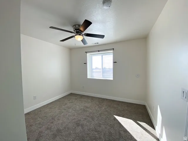 Neutral wall paint and textured carpeting