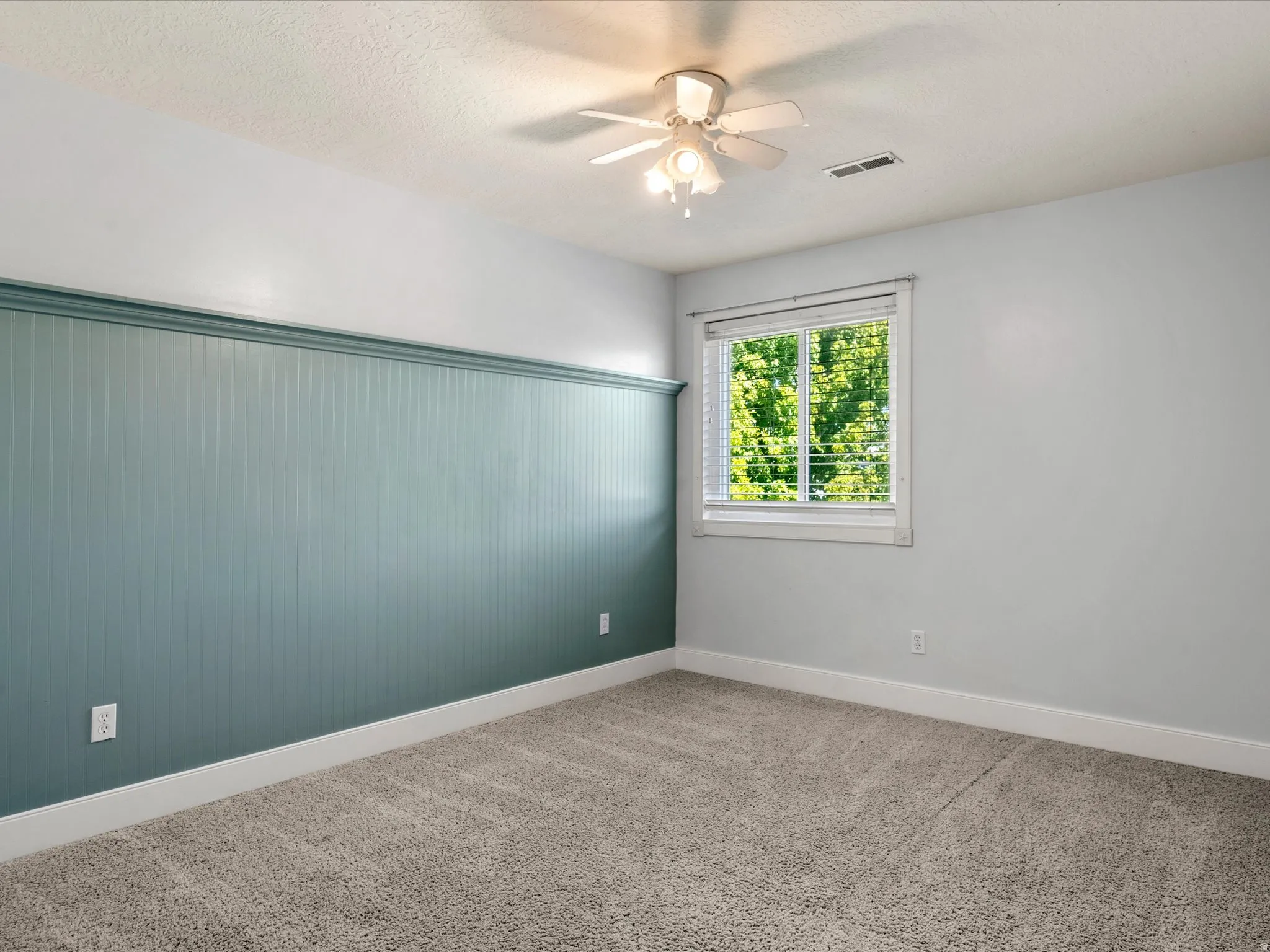 Wall paneling with a distinct horizontal trim accent