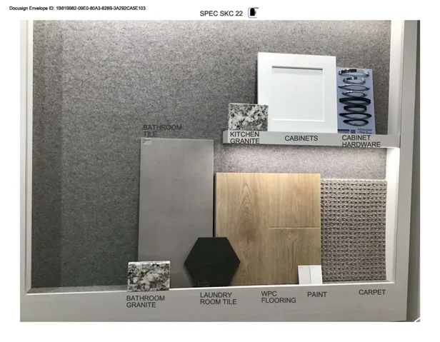 Specification Document, SKC 22. Presenting material and finish selections for the property