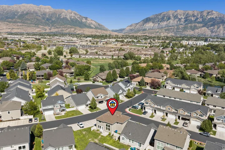 Community setting with mountain backdrop
