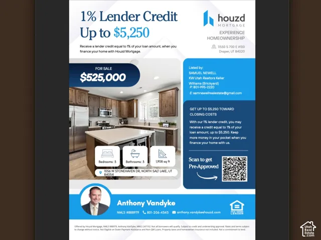Real Estate Advertisement. Displaying property details, financing incentives, and contact information for the property