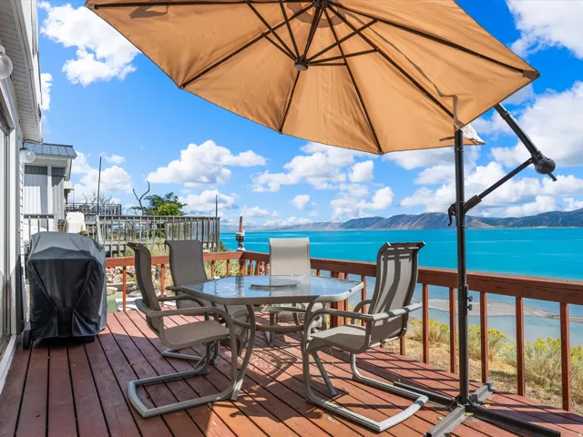 Expansive outdoor deck with wood-finish flooring