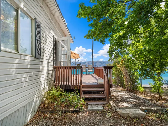 Exterior decking with wooden steps