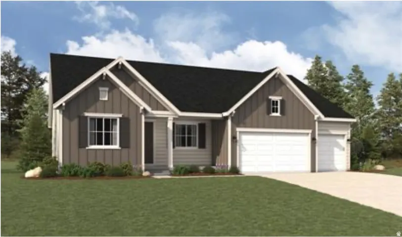 Craftsman-inspired exterior with gabled roof lines and board-and-batten accents