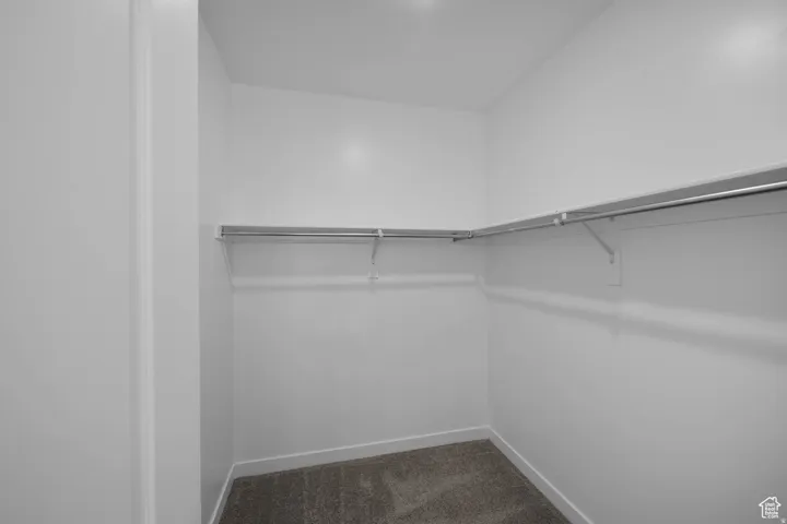 Walk-in closet with carpet flooring and extensive hanging rods