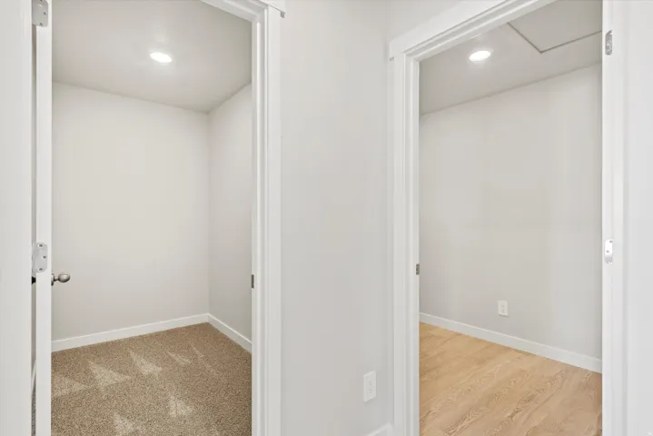 Two distinct rooms featuring recessed lighting