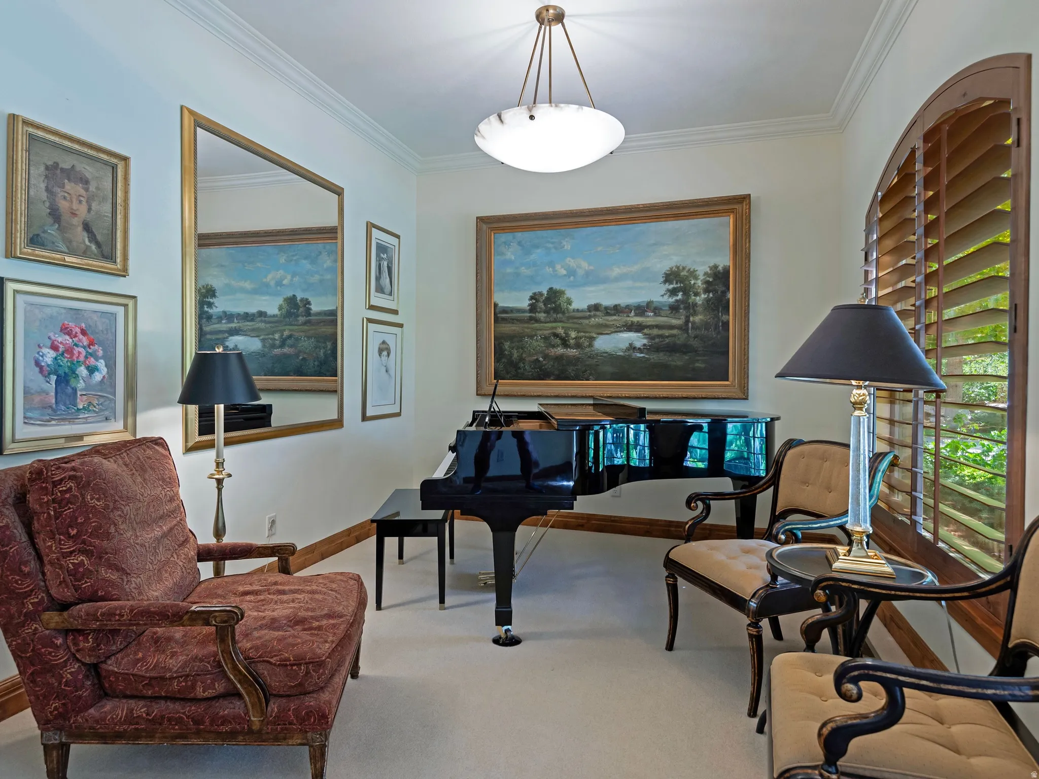 Crown molding accents ceiling