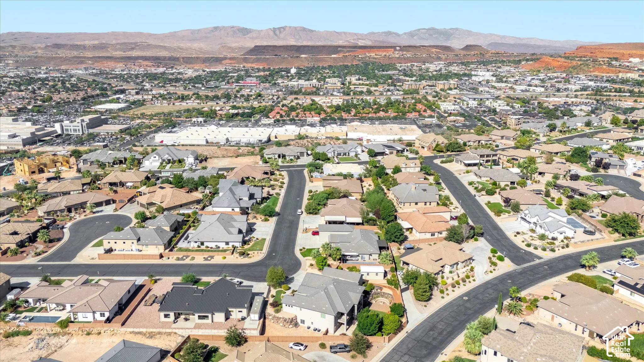 Residential neighborhood with paved streets and varied home architectural styles