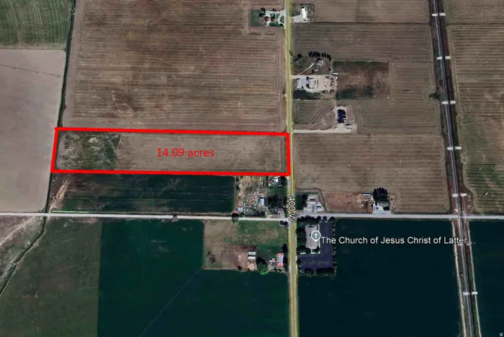 Aerial Map. Depicting a 14.09-acre property outlined in red, with surrounding land features and roads