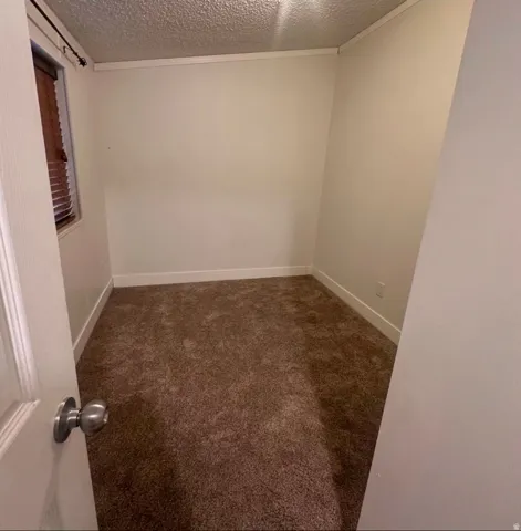 Wall-to-wall carpeting and neutral wall paint