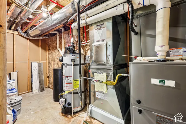 Water heater, furnace, and exposed ductwork
