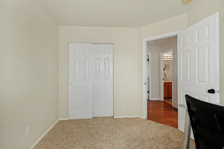 Neutral tone wall finish with a textured carpet floor