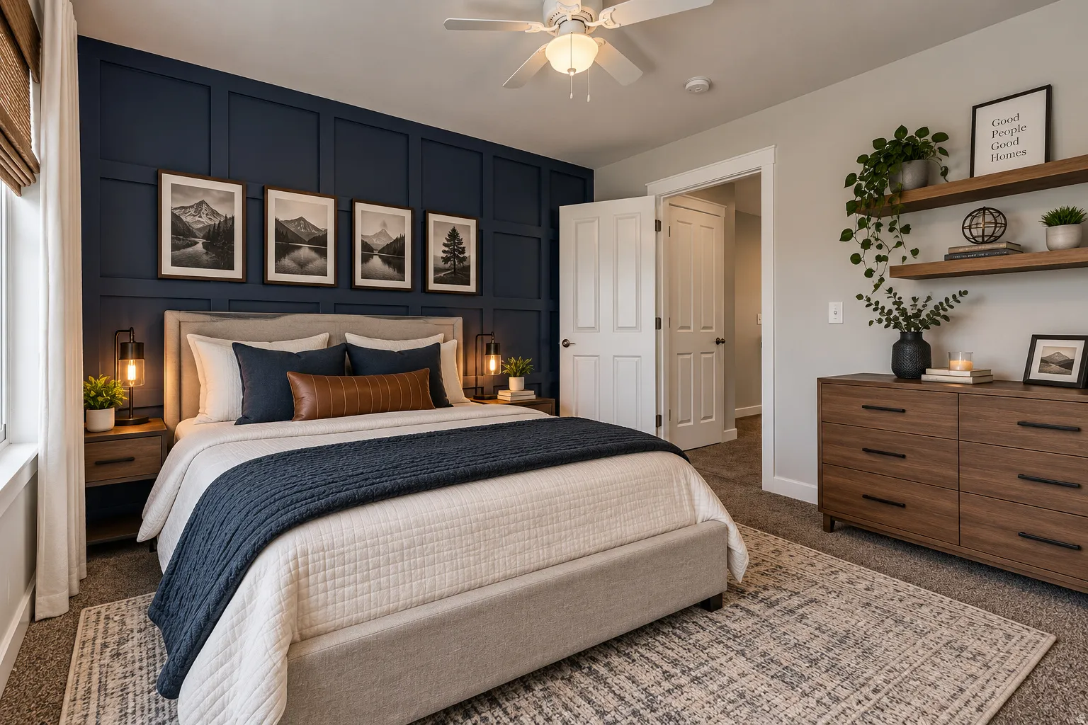 Accent wall featuring panel molding and a deep blue finish