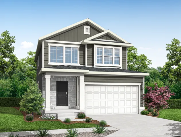 Two-story exterior with horizontal siding and board and batten accents