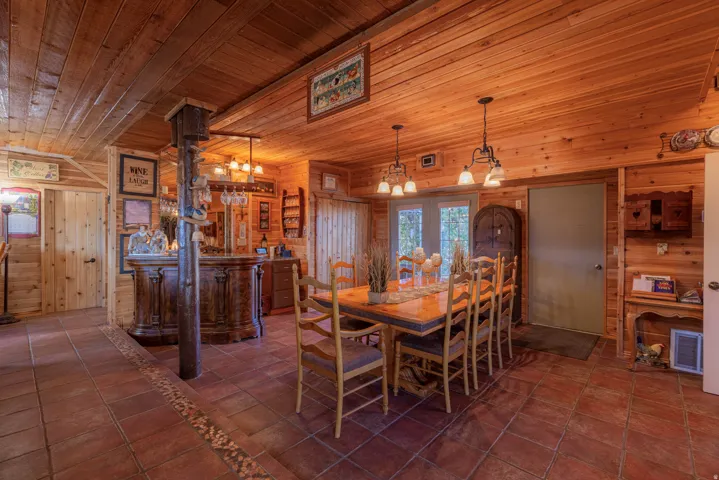 Wood-paneled walls and ceiling