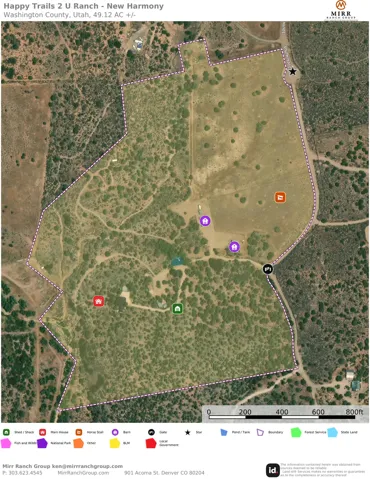 Property Map. An aerial view of the property with identified structures, boundaries, and land use classifications