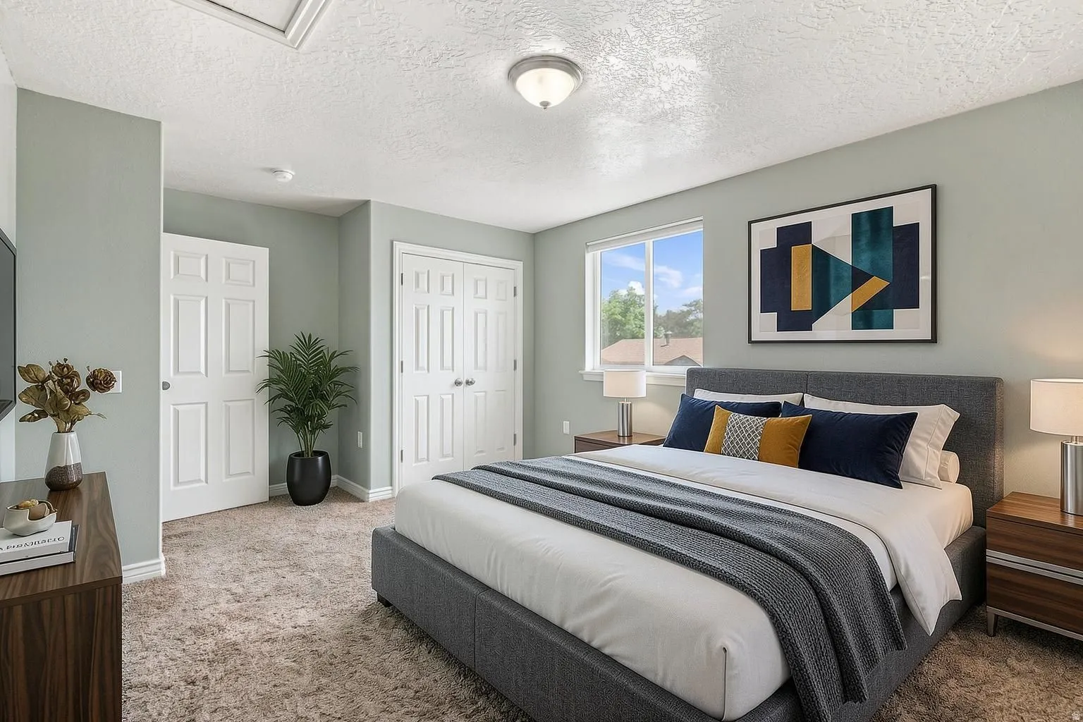 Additional Guest Bedroom with mountain window views. This picture has been virtually staged.