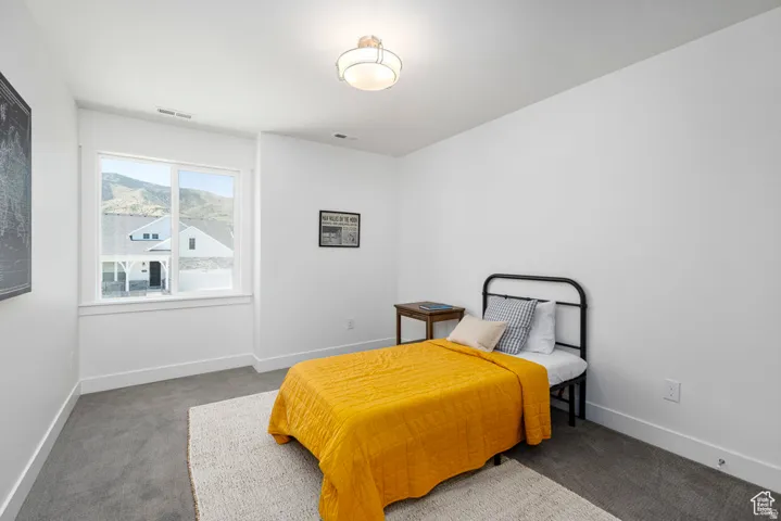 Recessed window with white trim, wall-to-wall carpeting, and a flush mount ceiling fixture