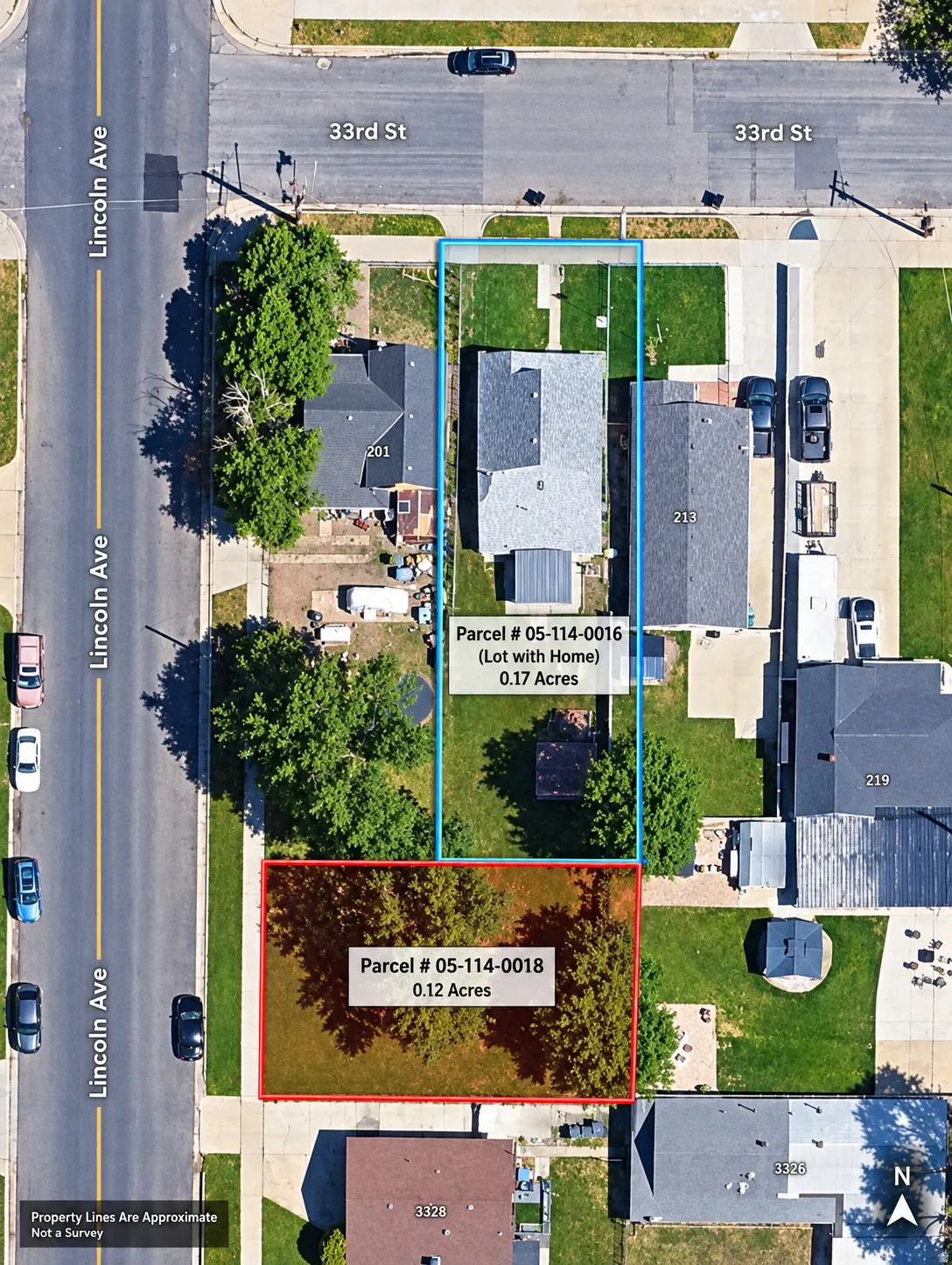 Aerial Site Plan. Indicating parcel boundaries and dimensions for the property