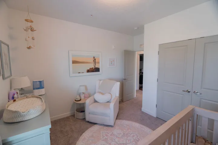 Light gray paneled doors, neutral carpeting, and light wall finishes