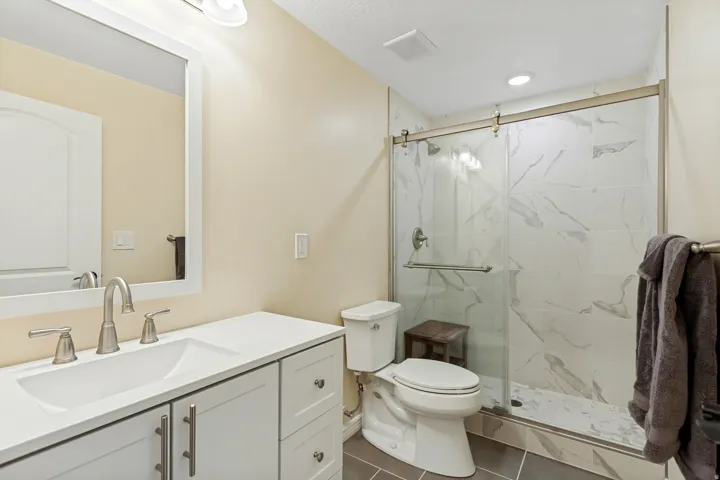 Modern bathroom in basement.