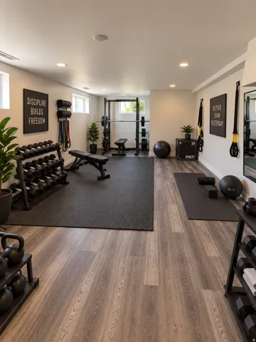 Flex space virtually staged as a gym