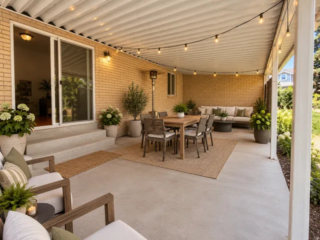 Covered patio, virtually staged.