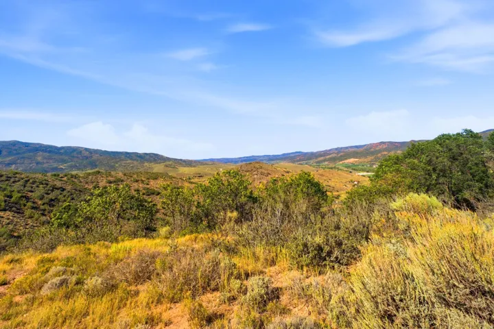 Expansive rolling hills with natural foliage and a vast blue sky