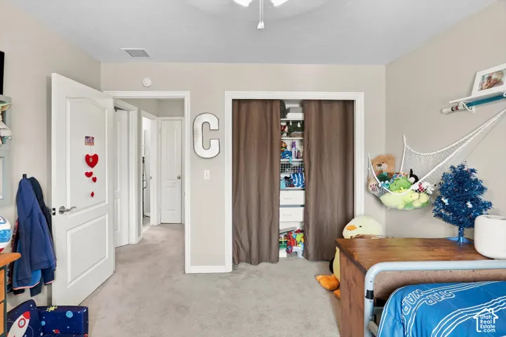 Wall-to-wall carpeting and neutral wall paint
