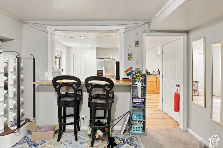 Pass-through window with a wood-finish counter