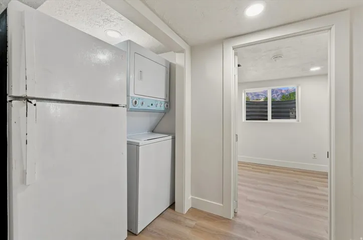 Compact laundry area with stackable washer and dryer