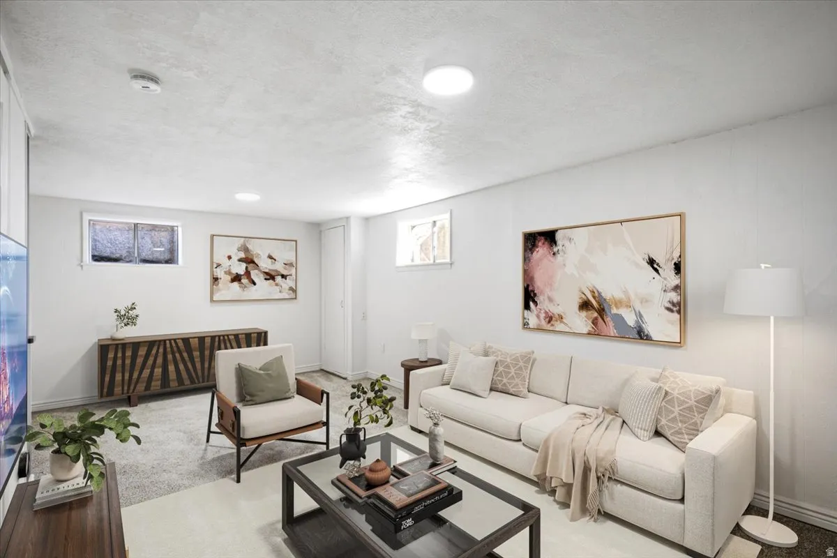 Basement family room virtually staged